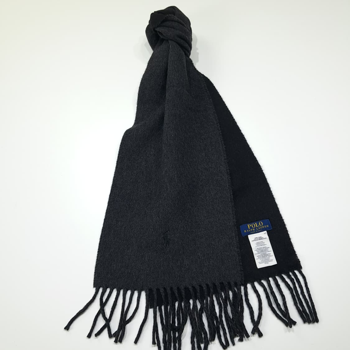 MX332 폴로 랄프로렌 차콜 블랙 양면 버진울 목도리 머플러 상품이미지2