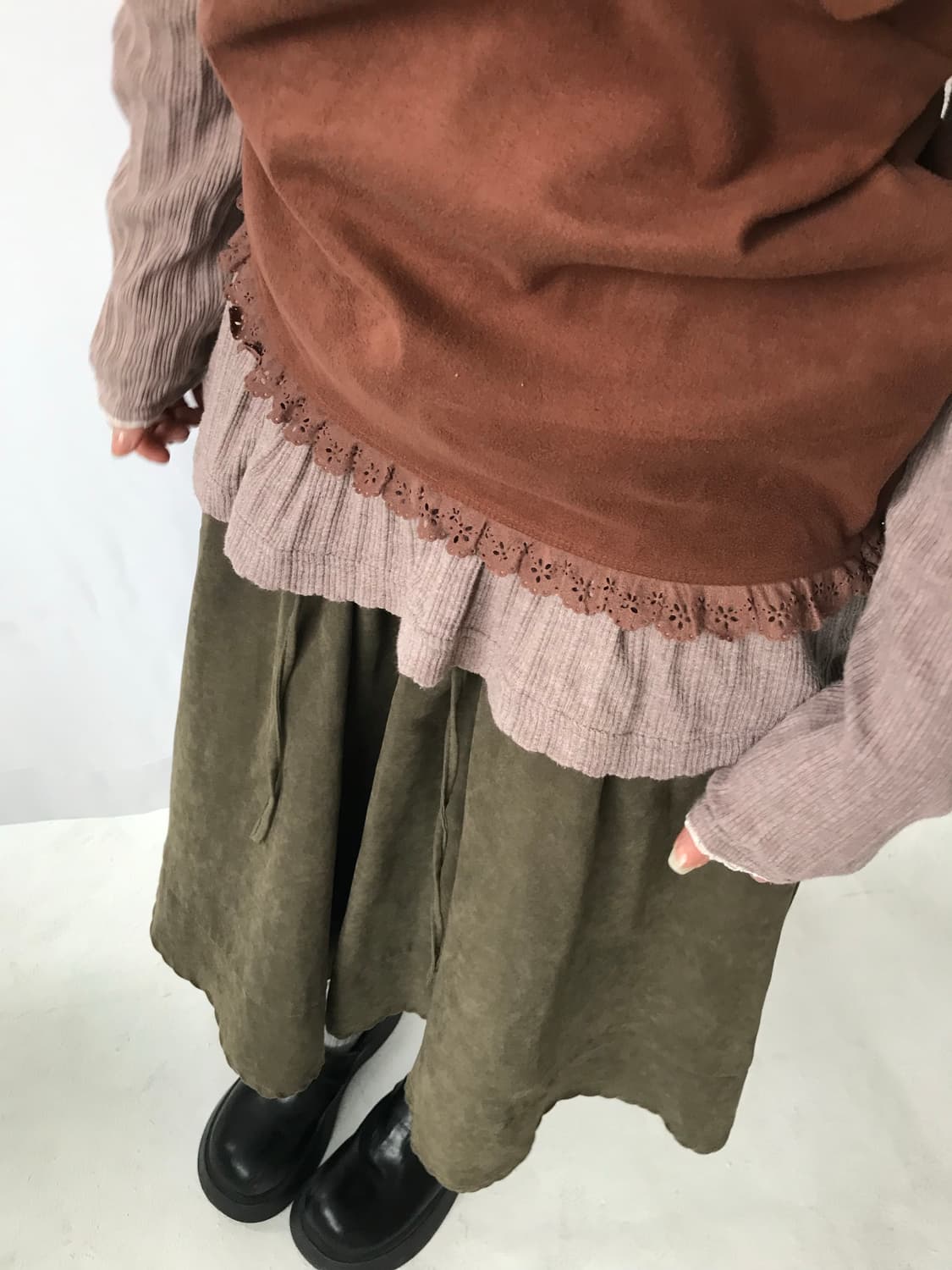 코르셋 카키 스커트 상품이미지3