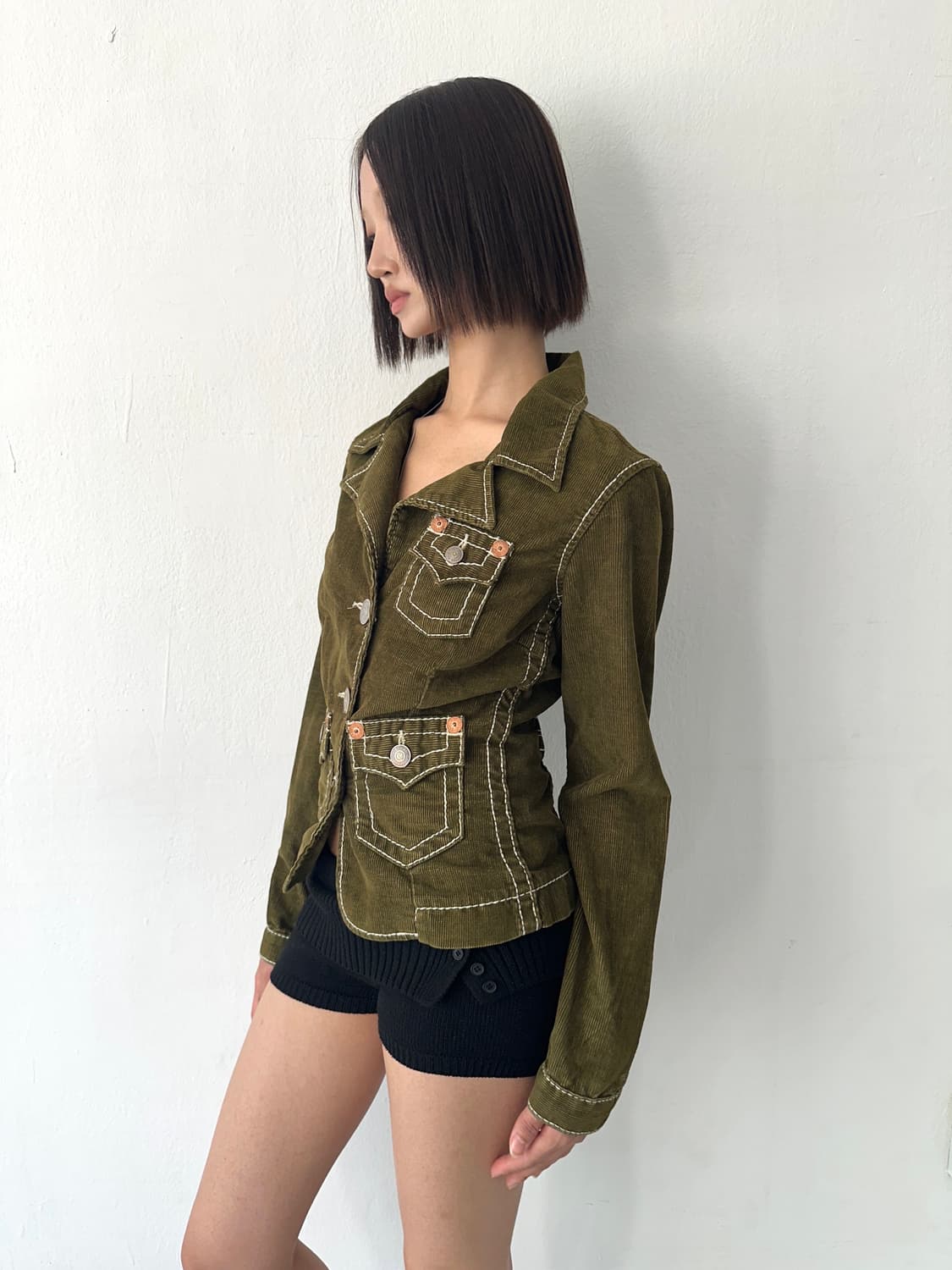 트루릴리전 2000s 카키 코듀로이 벨트 포켓 자켓 상품이미지1
