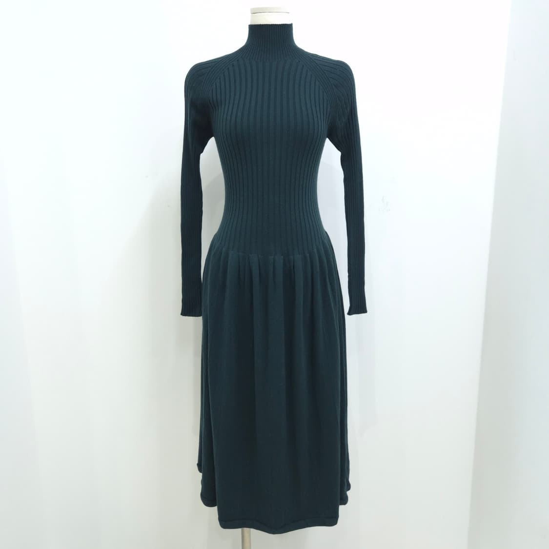 유니클로 울 100 딥그린 골지 슬림핏 니트 롱 원피스 일본빈티지 상품이미지1