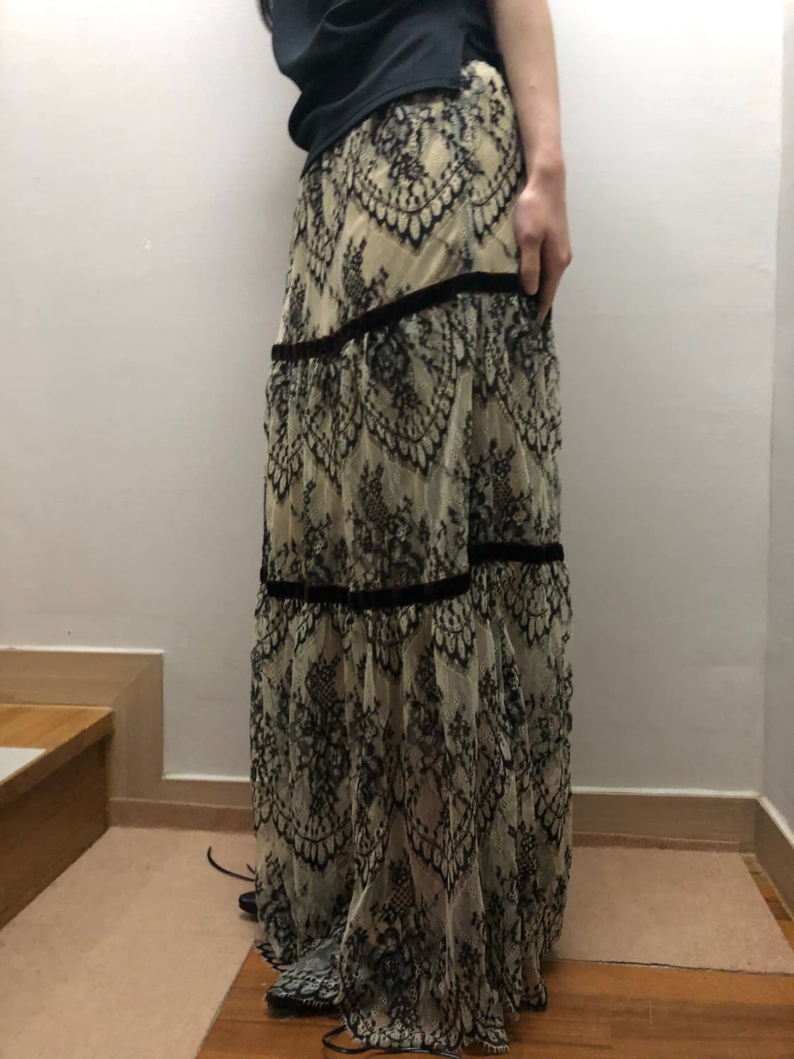 빈티지 블랙 레이스 롱 스커트 상품이미지2