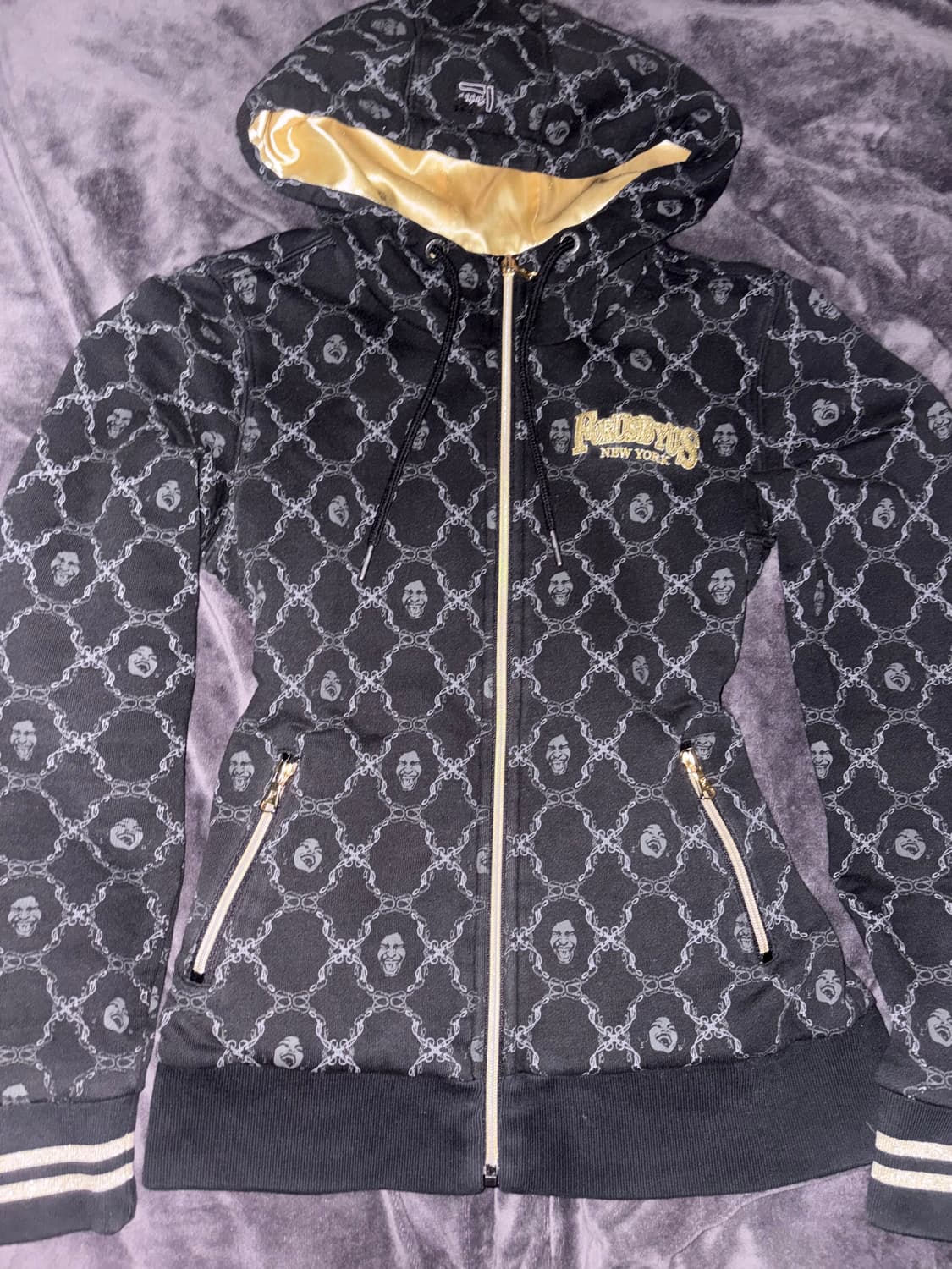 FUBU y2k깔 골져스 고급 골드 블랙 고딕 패턴 후드집업 져지 상품이미지1