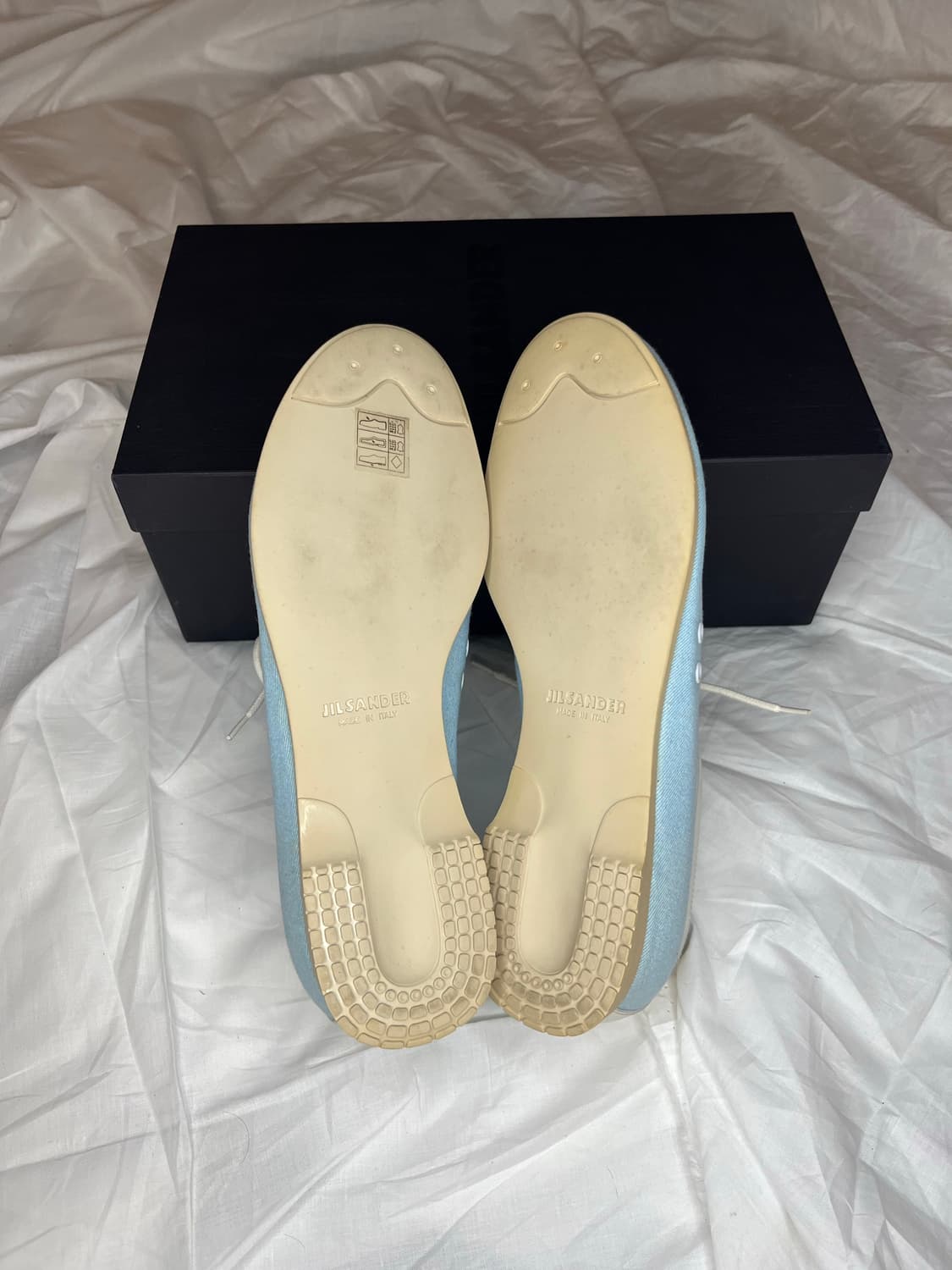 질 샌더 라이트 블루 캔버스 크림 레더 레이스업 스니커즈 상품이미지3