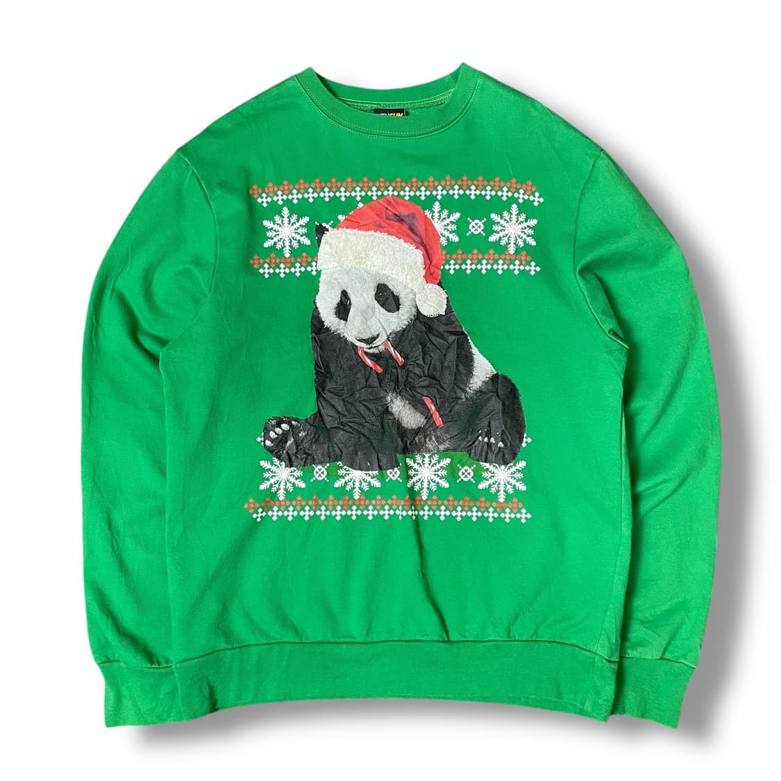 USA 크리스마스 팬더 판다 그린 노르딕 기모 맨투맨 M 상품이미지1
