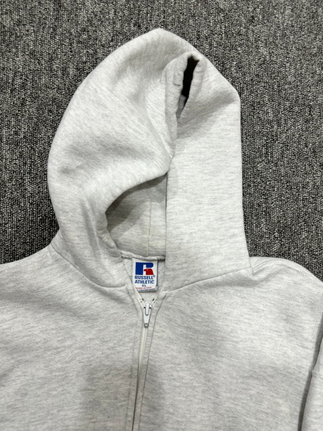 90s USA 빈티지 러셀 후드집업 라이트 그레이 XL 상품이미지3
