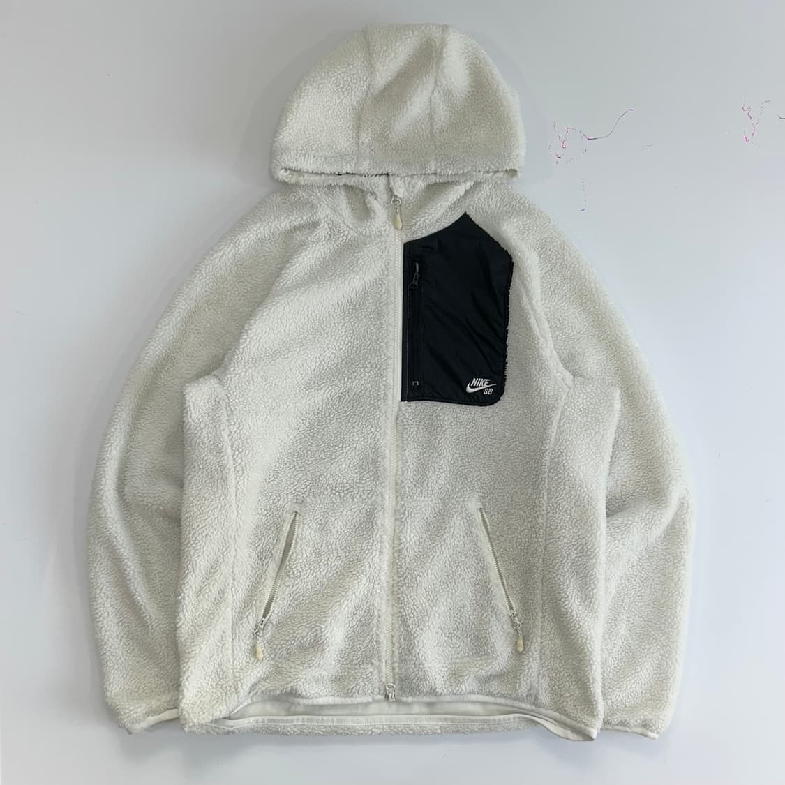 Nike 나이키 2-way 블랙 아이보리 배색 후리스 후드집업  상품이미지3