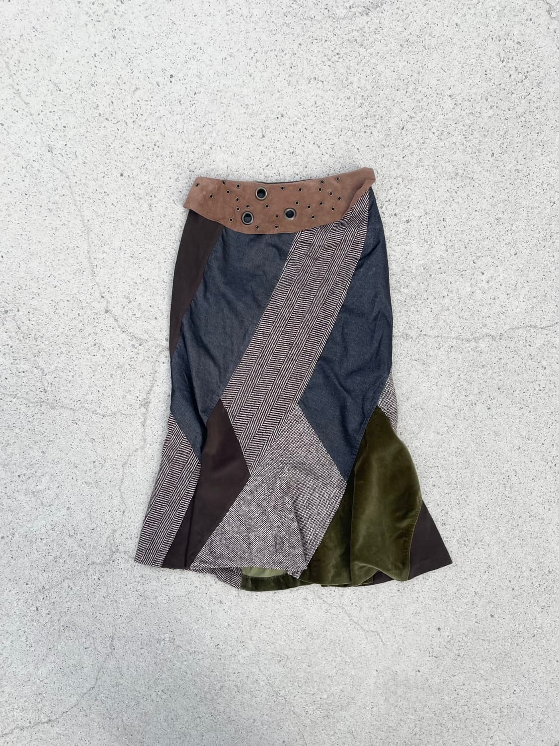 Mixed Texture Patchwork Skirt 상품이미지1