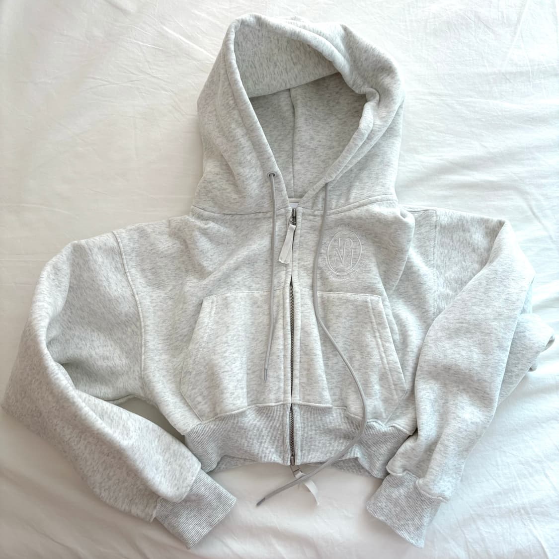 파르티멘토 우먼 기모 크롭 후드집업 멜란지 1회 착용 거의 새 옷 상품이미지3