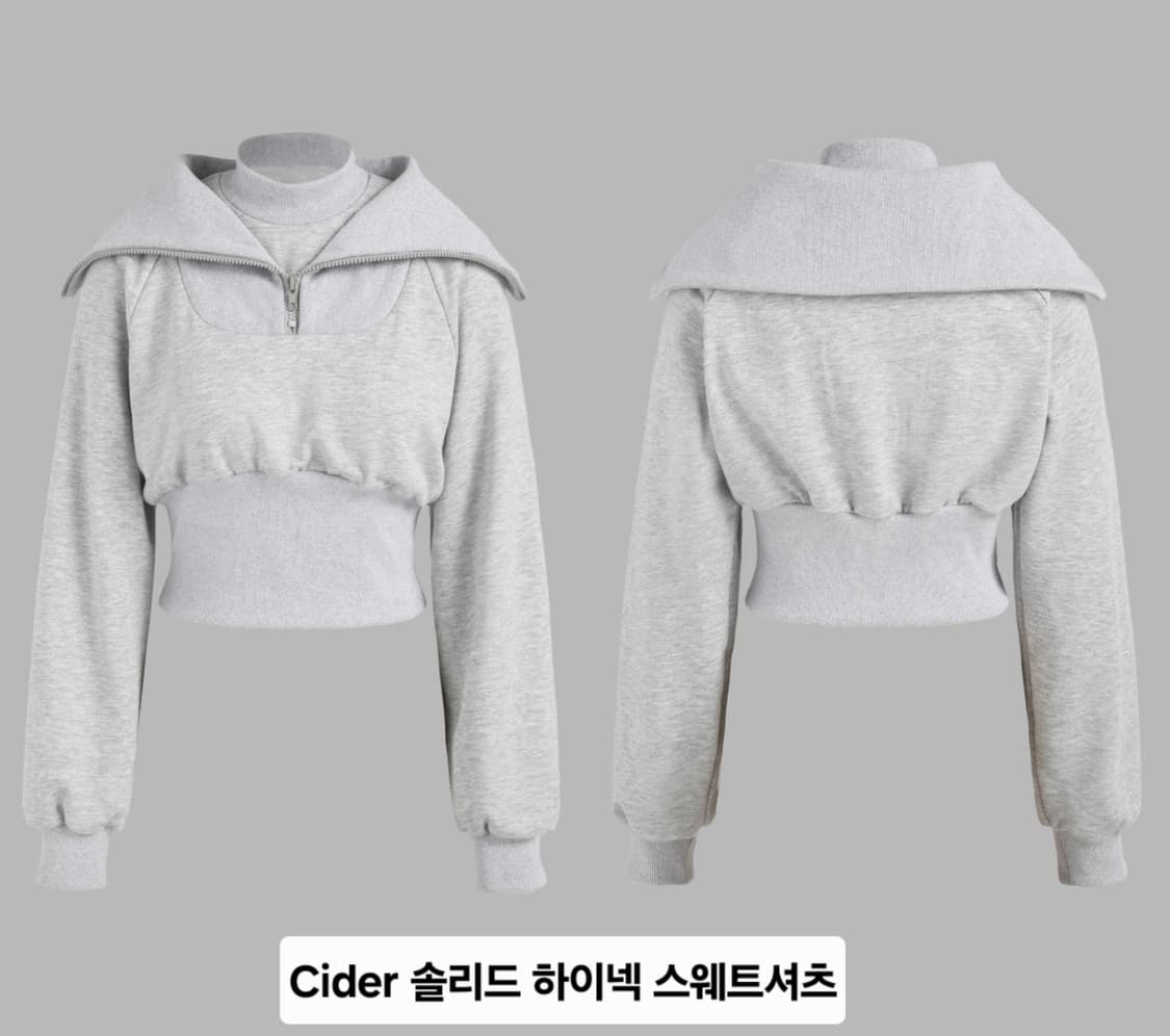 샵사이다 솔리드 하이넥 스웨트셔츠 크롭 더블넥 반집업 M

 상품이미지1