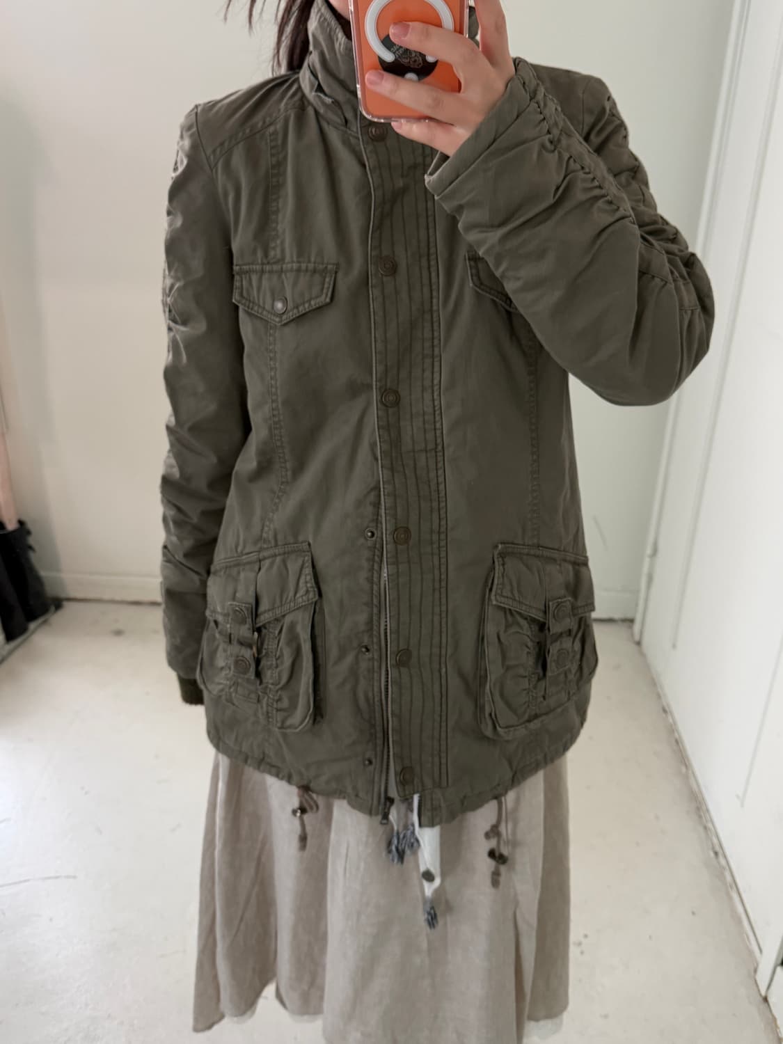 일본빈티지 y2k 카키 셔링점퍼 상품이미지3