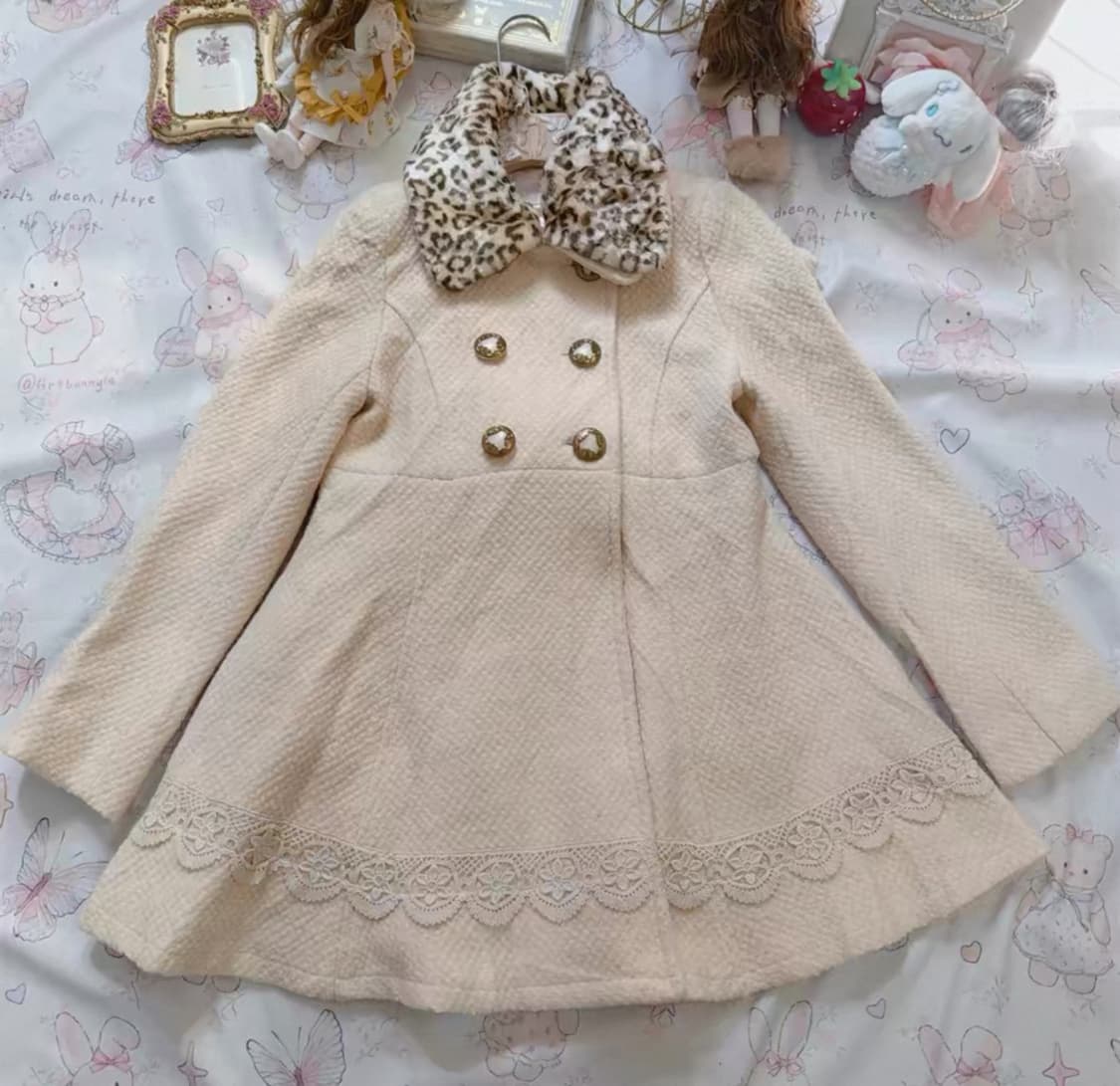 리즈리사 고전 대장 호피 레오파드 레이스 백리본 코트 라떼갸루 오네갸루 상품이미지1