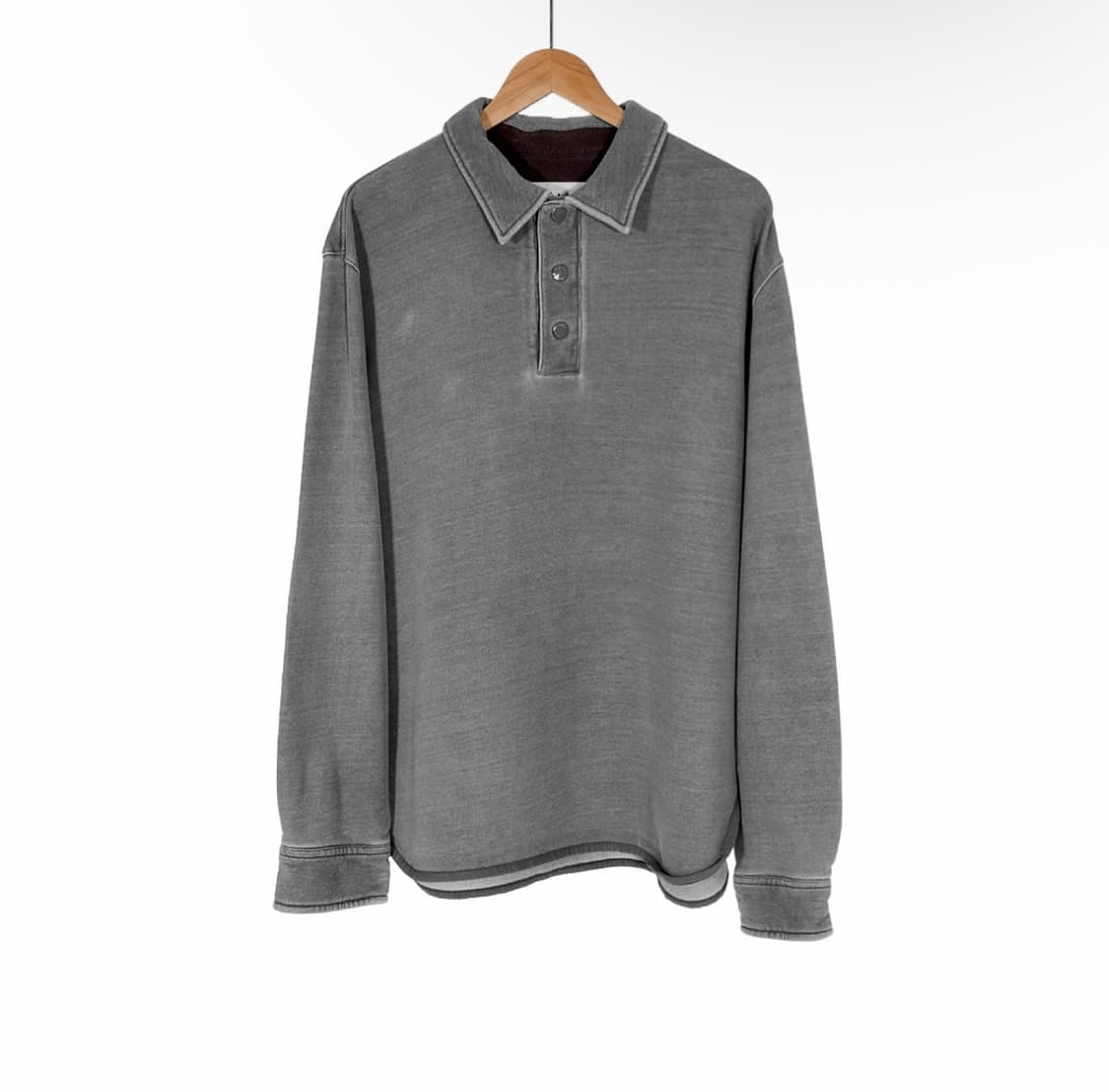 [52] 솔리드옴므 남성 가먼트다잉 워싱 카라 맨투맨 티셔츠 차콜 그레이 상품이미지1