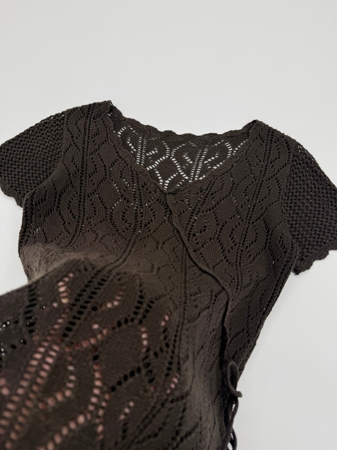 빈티지 브라운 시스루 레이어드 반팔 니트 상품이미지4