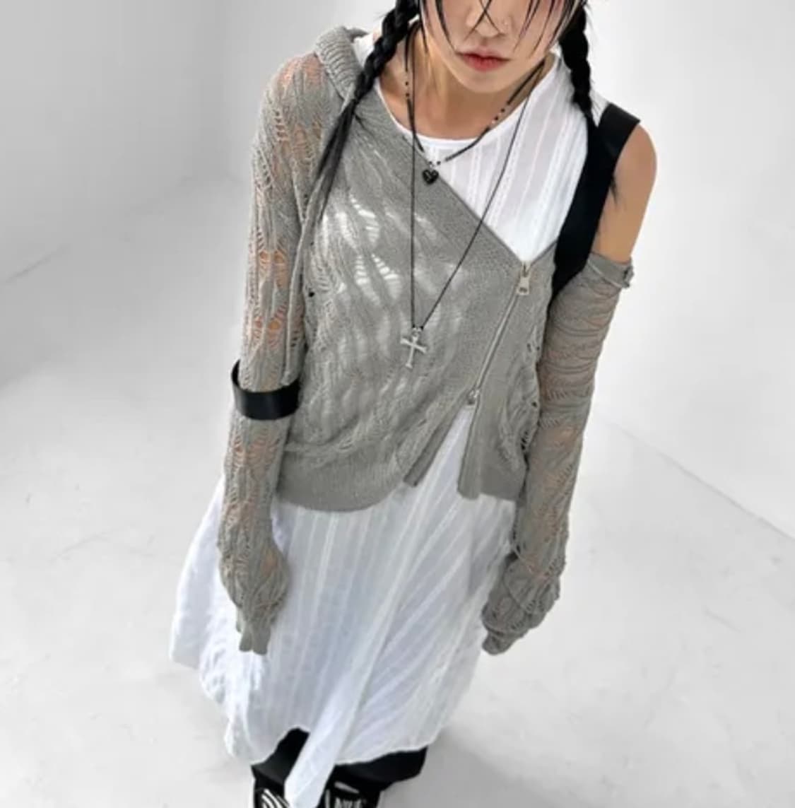 그물시스루 니트 후드집업 상품이미지1