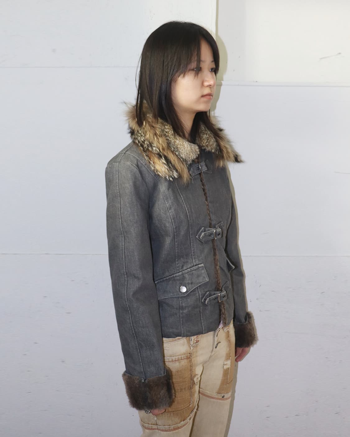 지안프랑코 페레 진 벨트 클로저 디테일 퍼 트리밍 데님 자켓 상품이미지2