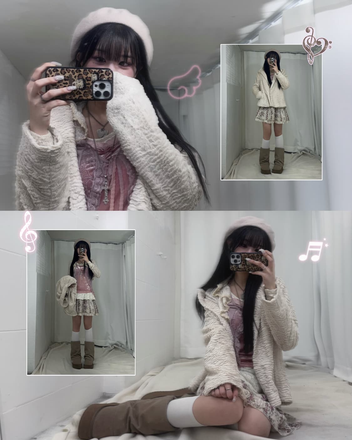 레스트로즈 화이트 뮤트핑크 윈터 페어리 코디세트  상품이미지1