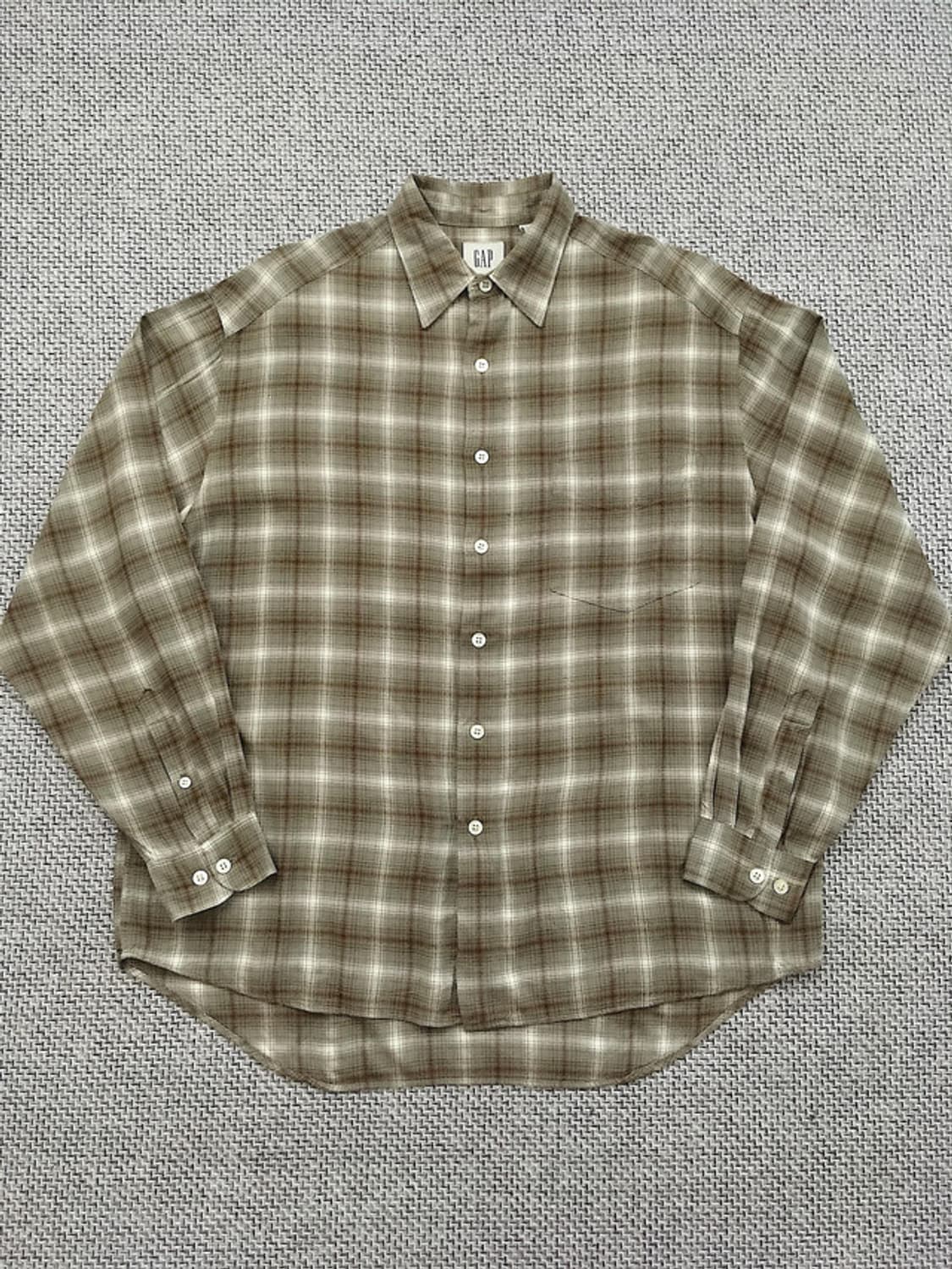 90s khaki brown Ombre check Rayon shirts 상품이미지8