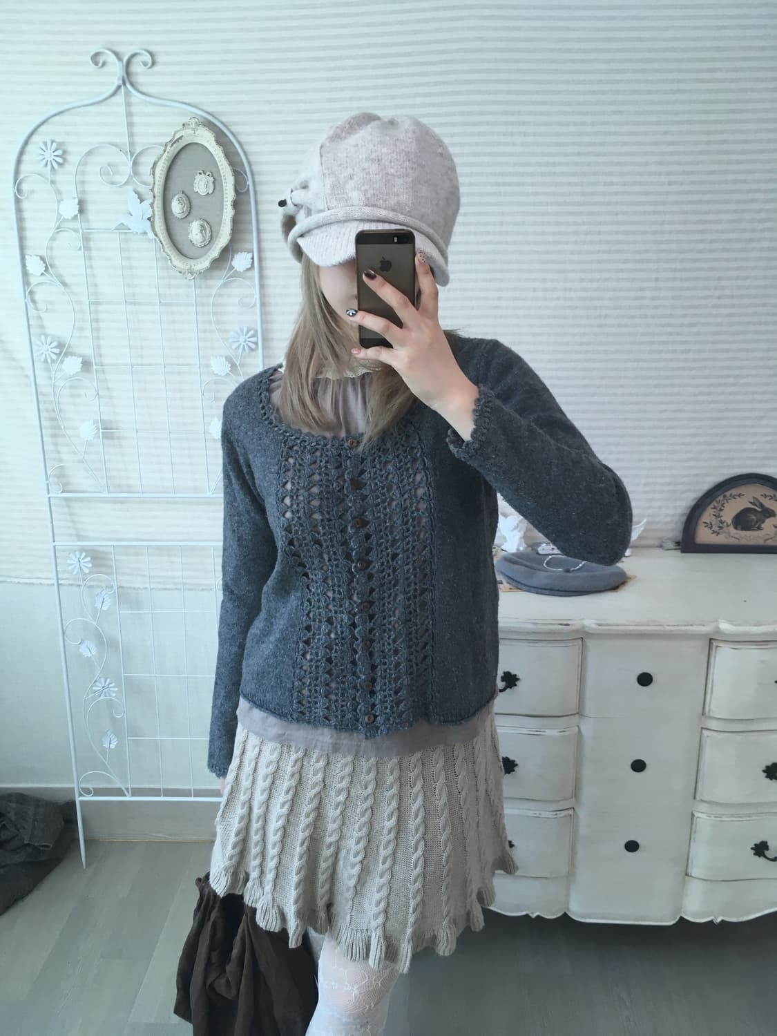 사만사모스투 모리 챠콜 크로셰 가디건 상품이미지2