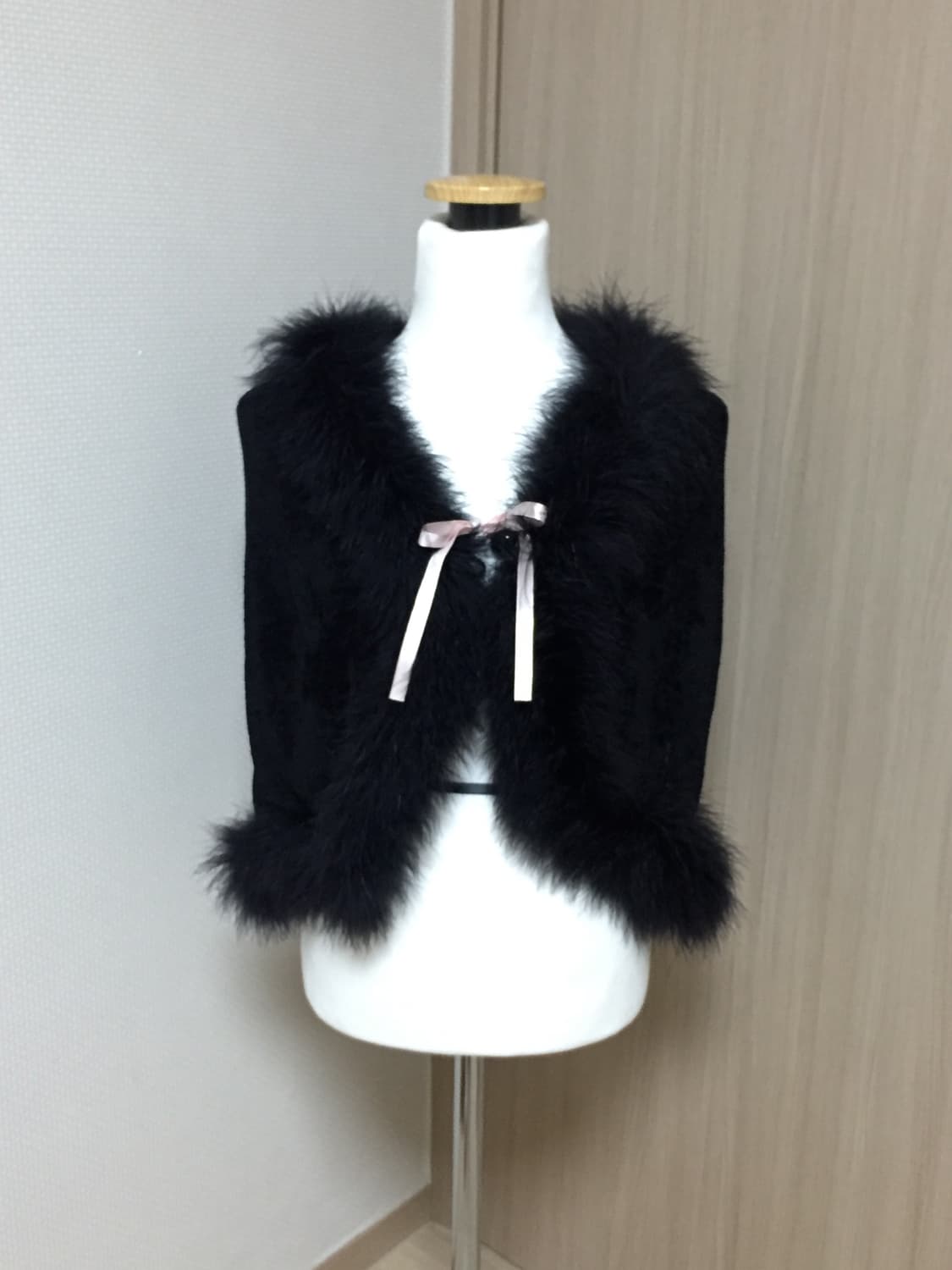 갸루 빈티지 블랙 퍼 리본 케이프  상품이미지1