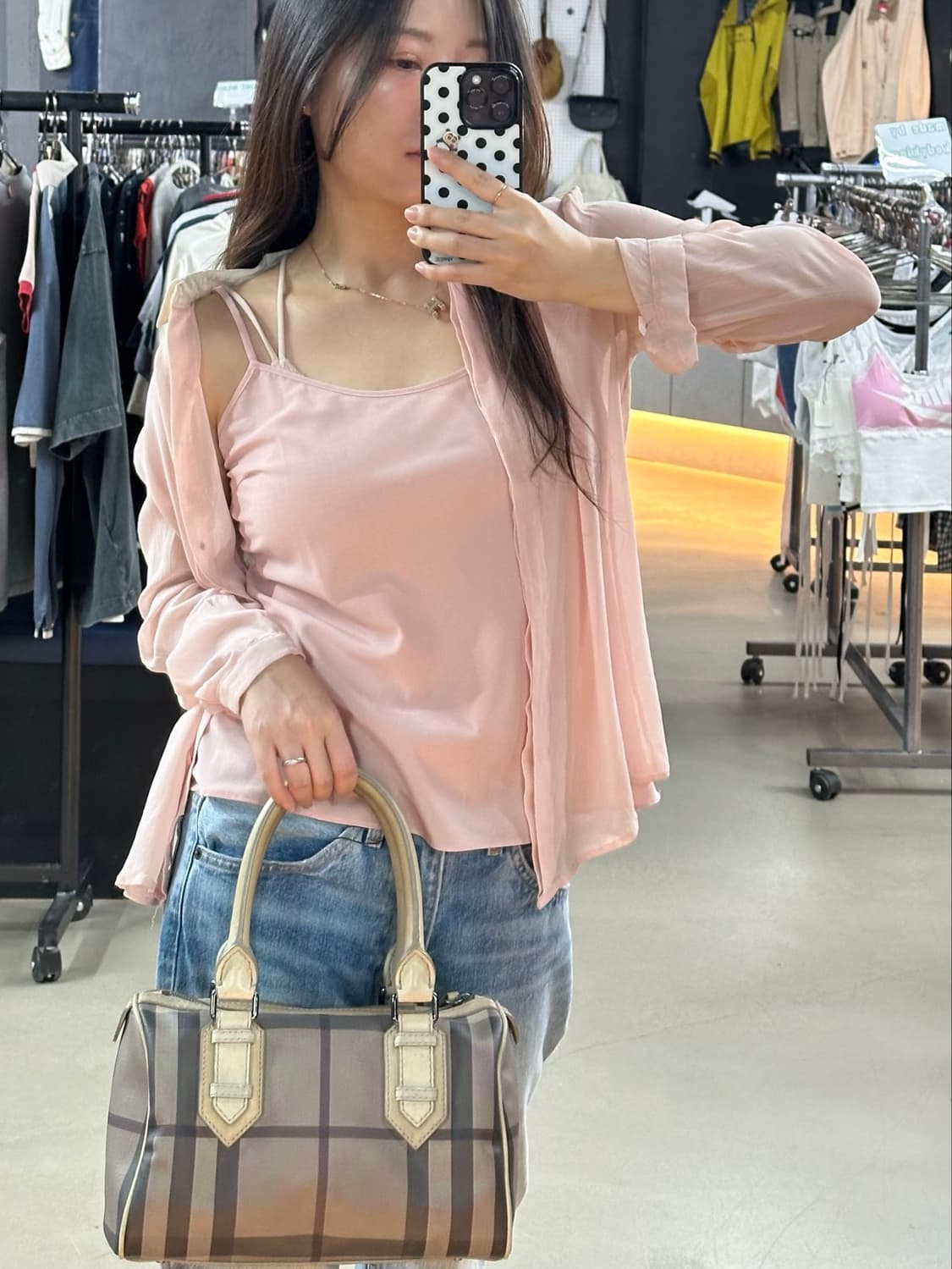 [DKNY] 시스루 핑크 셔츠 & 나시 세트 상품이미지2