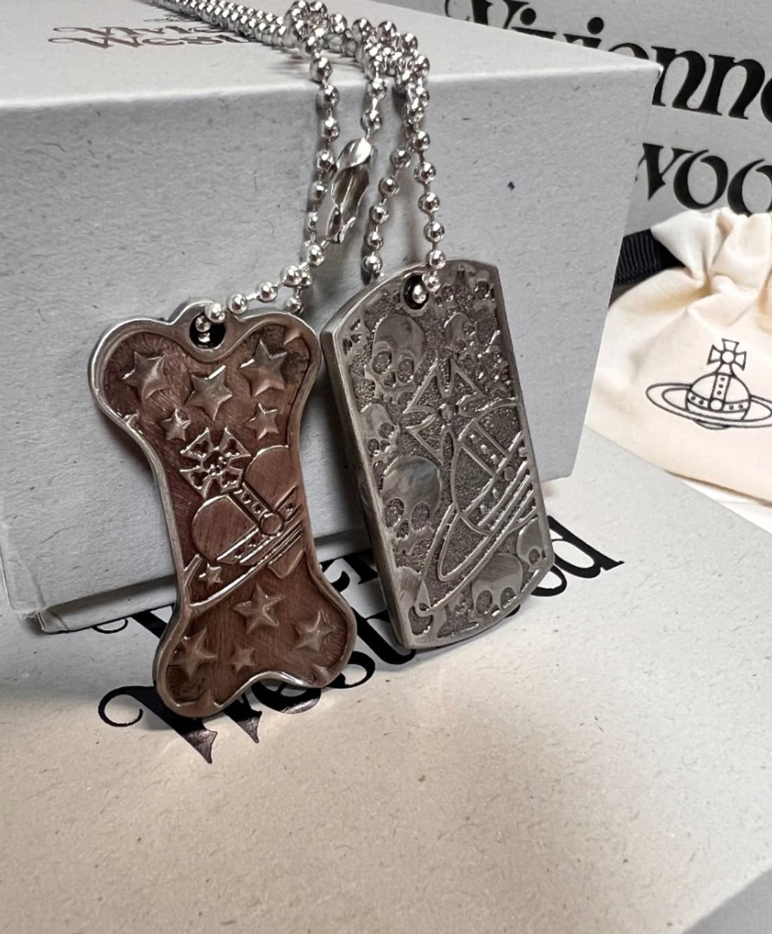 비비안웨스트우드 아카이브 orb 레터링 각인 도그택 군번줄 목걸이 상품이미지1