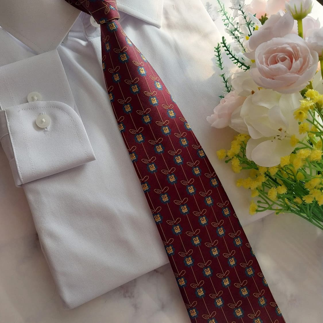 에스까다 실크 브라운 플라워 자카드 넥타이 8.9cm A+등급 K1313 상품이미지9