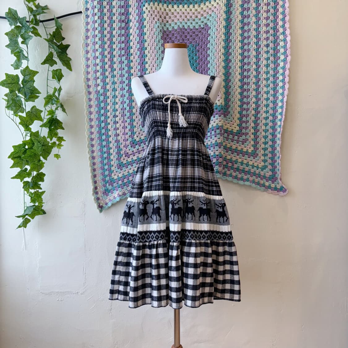 빈티지 니트 패치 체크 스커트 원피스 상품이미지6