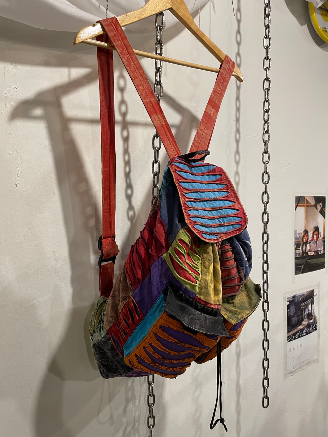 피스 다색 패치워크 그런지 워싱 나무단추 백팩 히피 모리 상품이미지1