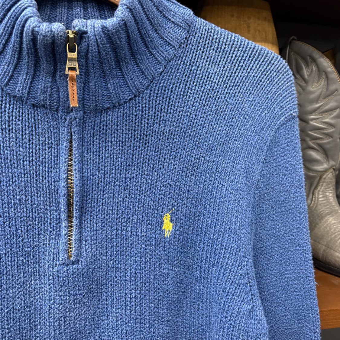 90s 폴로 랄프로렌 청키립 하프집업 코튼 니트 스웨터 블루 N637 상품이미지5