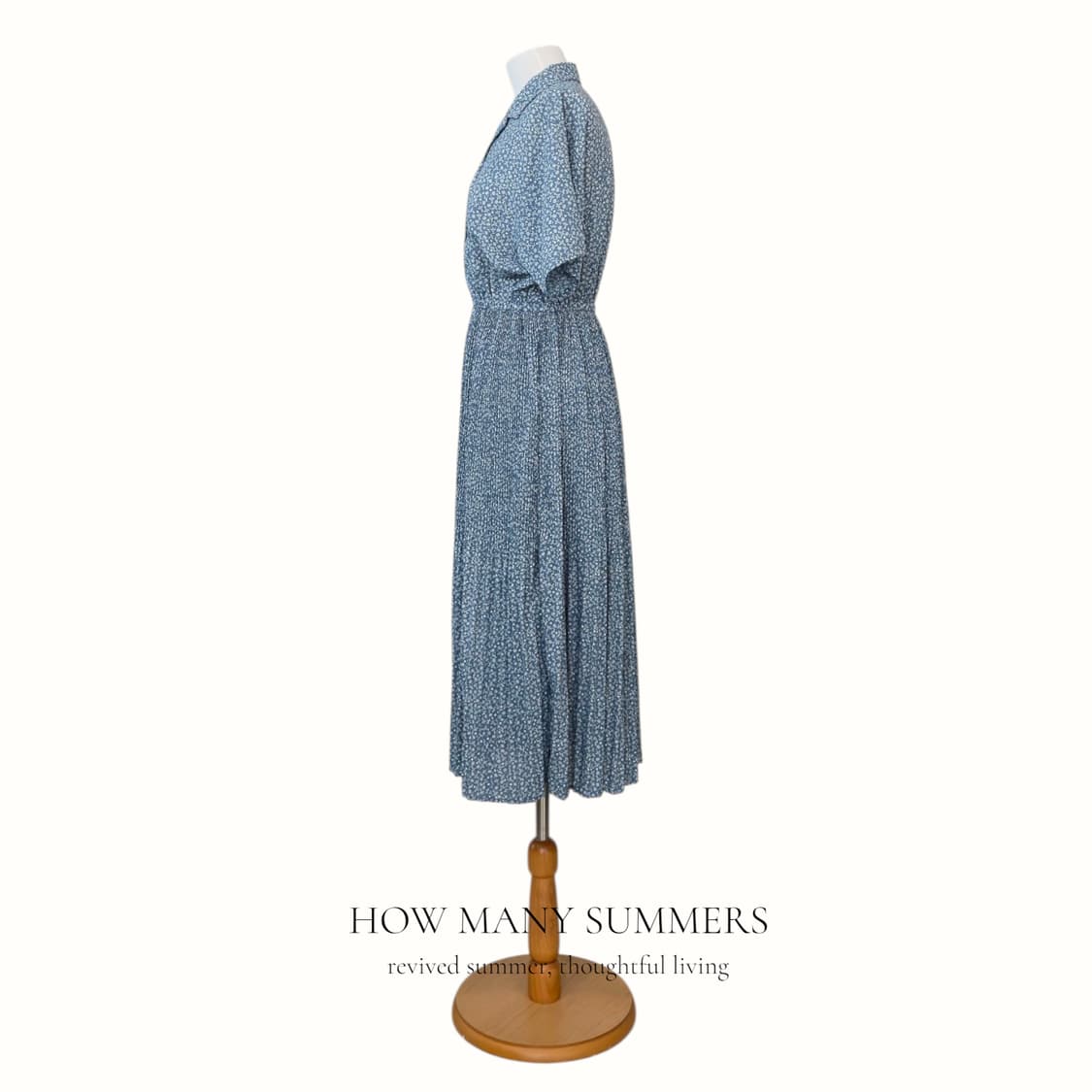 로리즈팜 잔꽃 플리츠 셔츠 롱 원피스 F 블루 오픈카라 반팔 상품이미지2