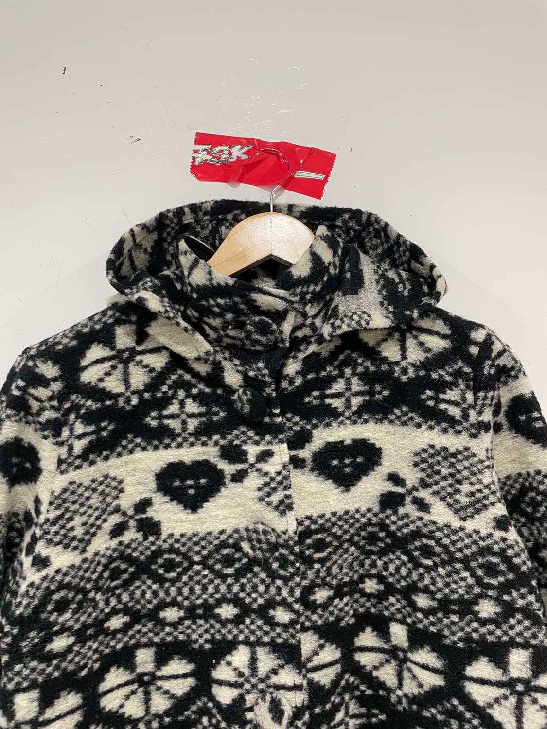 (빈티지)하트 자카드패턴 울 후드 롱 자켓 상품이미지6