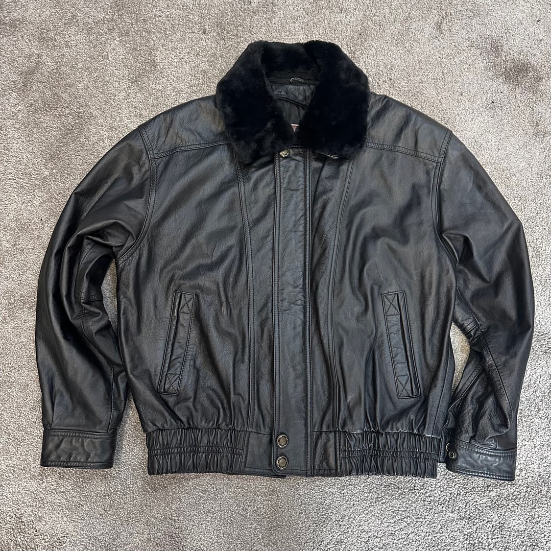 빈티지 블랙 소가죽 퍼 카라 봄버 자켓L 상품이미지6