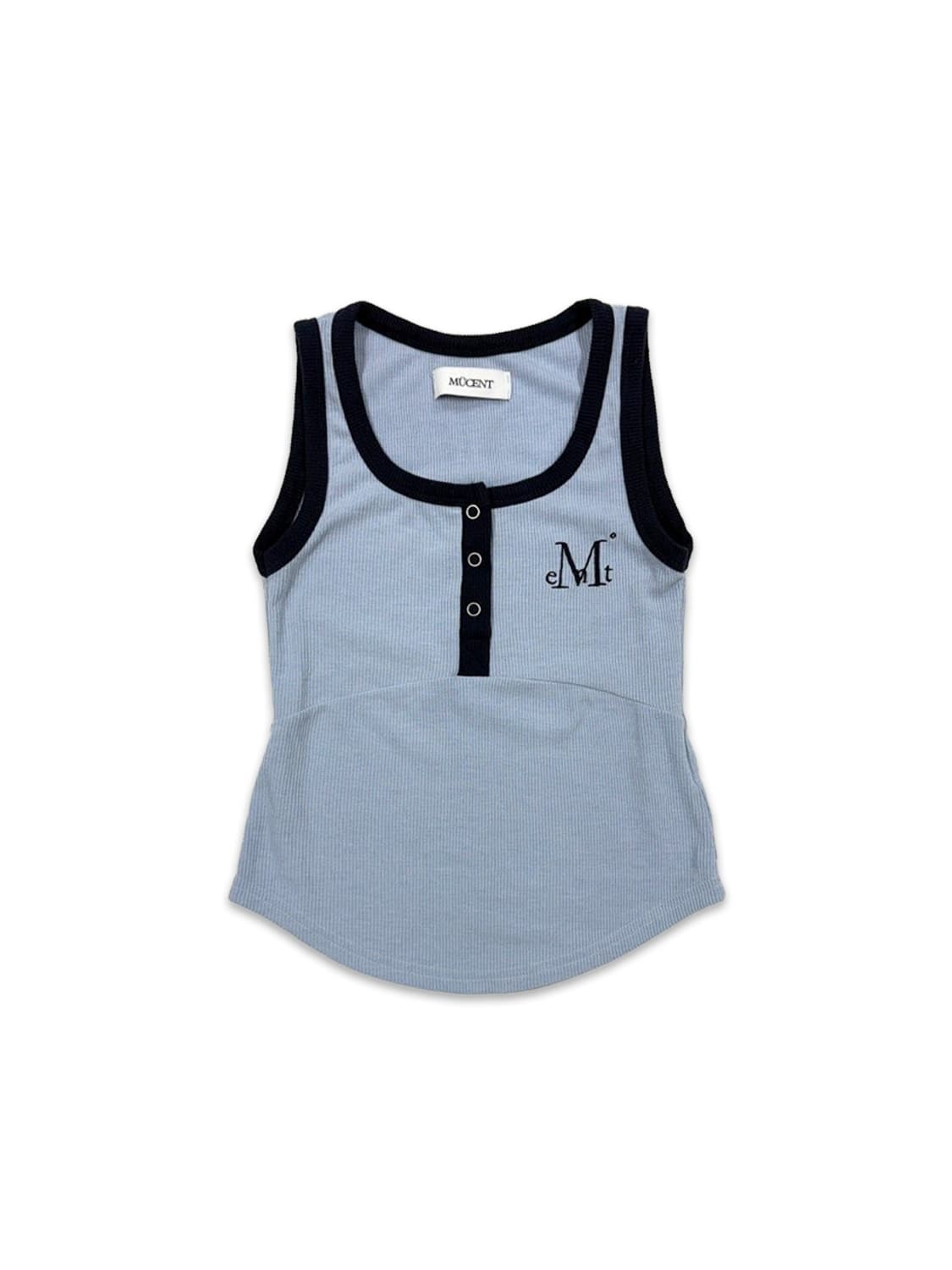 빈티지 MUCENT 컬러팝 배색 버튼 크롭 슬리브리스 상품이미지1