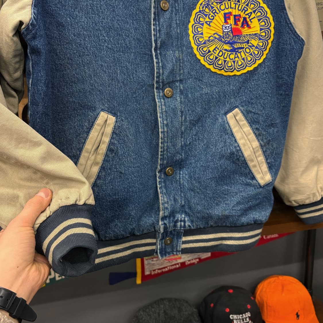 90s Cabla's FFA 빅패치 데님 코튼 바시티 자켓 N525 상품이미지4