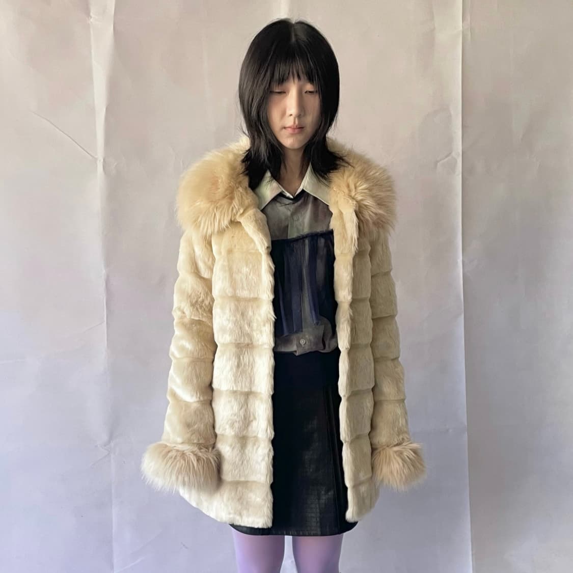 Cream removable fur coat 상품이미지1