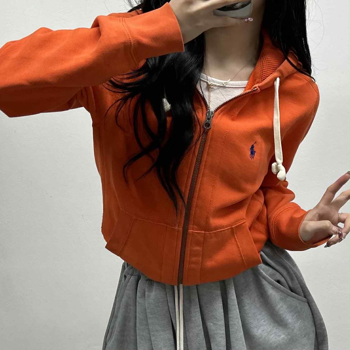 폴로 랄프로렌 오렌지 러블리힙 써멀 와플 후드집업 희귀져지(S) 상품이미지1