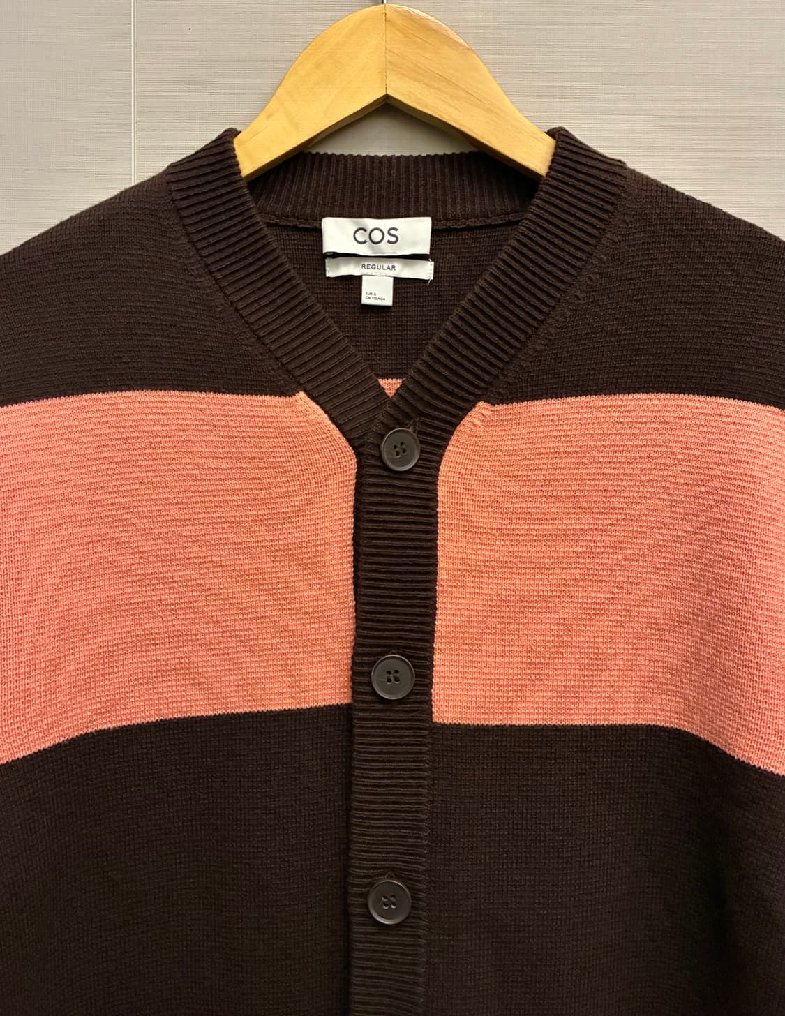 (S/100)COS 코스 울 코튼 브라운핑크 컬러 블록 헤비가디건 상품이미지4