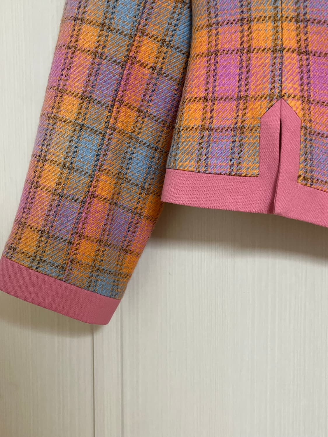 ACEPTO 핑크 체크 트위드 울100 자켓 상품이미지6