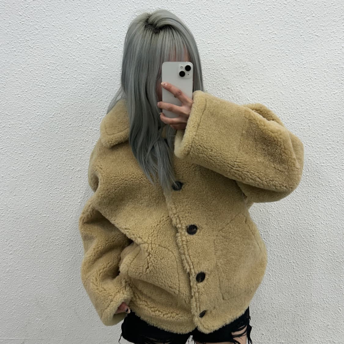 더바넷 리얼 양모 베이지 버튼 무스탕 자켓 상품이미지2