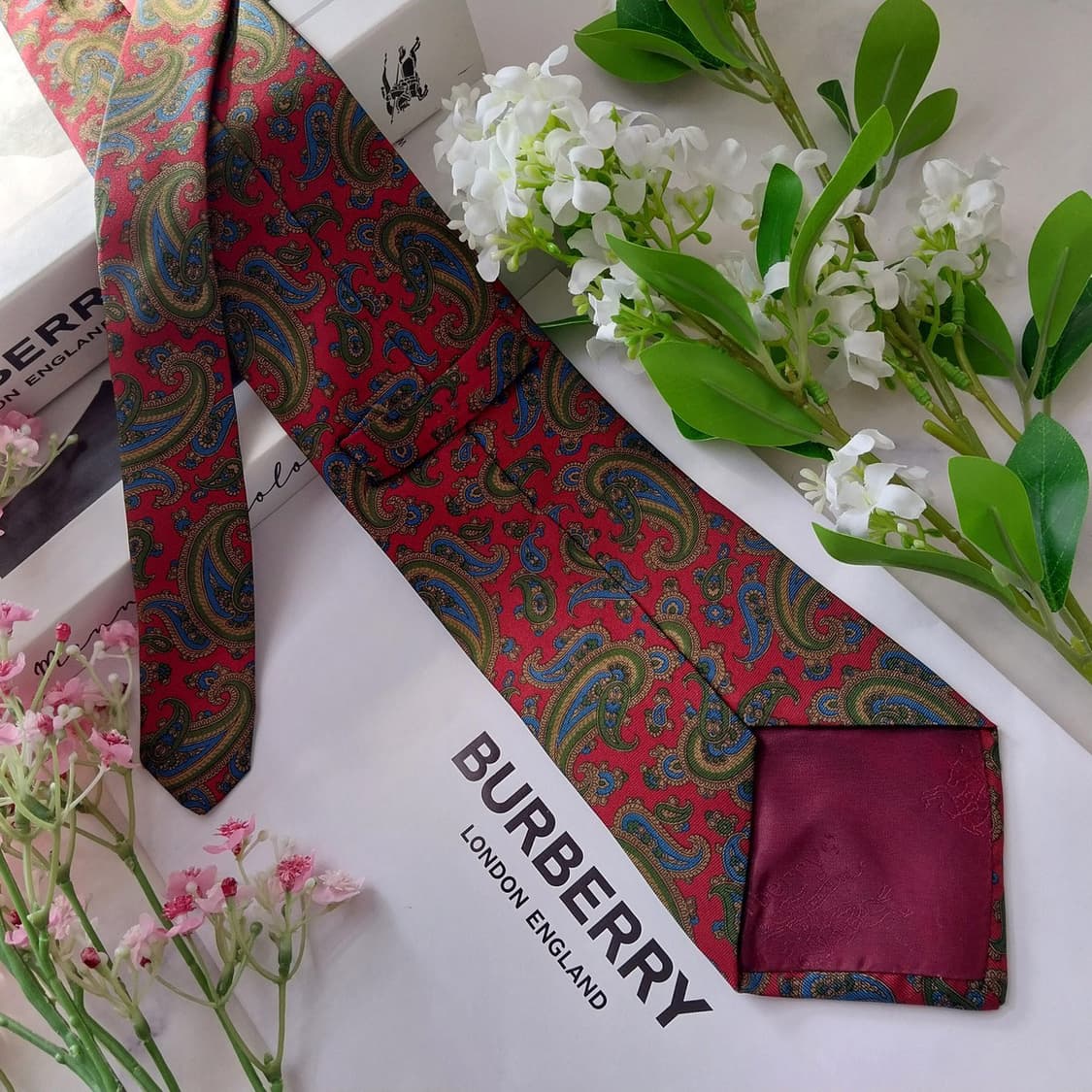 버버리 실크 레드 페이즐리 넥타이 9.5cm A+등급 K1969 상품이미지6