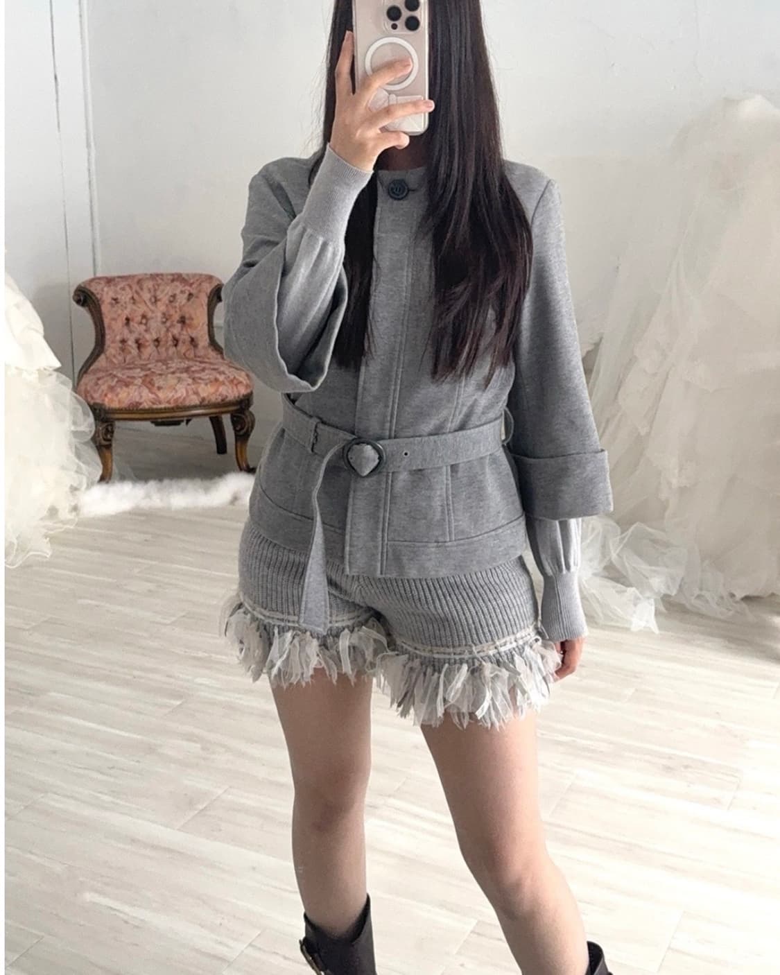 Light gray cotton half coat 상품이미지4