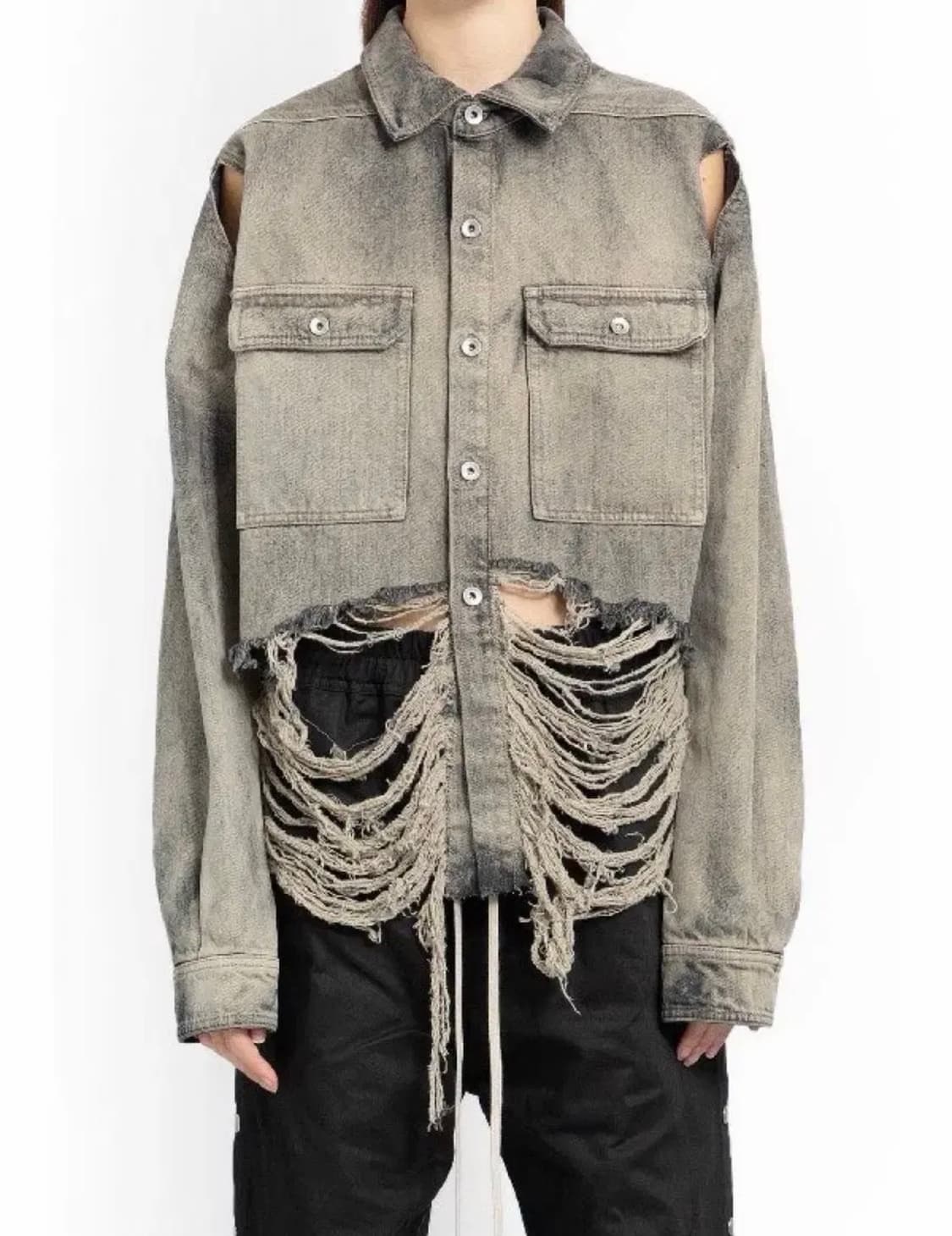 릭오웬스 케이프 슬리브 크롭 셔츠 자켓 상품이미지1