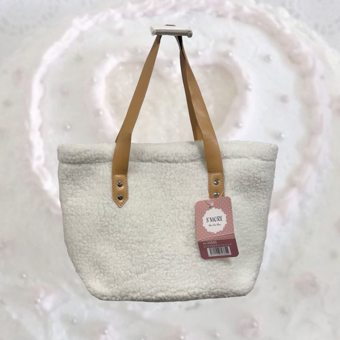S'MORE 일본 빈티지 화이트 플리스 뽀글이 갸루 토트백 상품이미지1