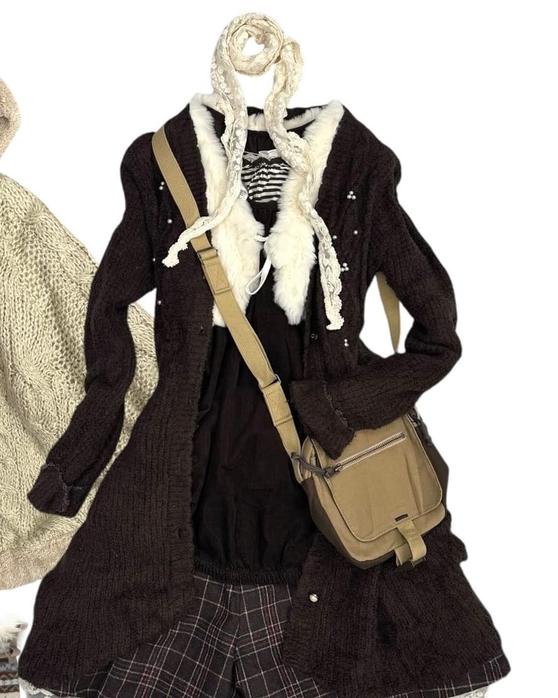 가을 여자 되는 브라운 일본 빈티지 세트 (가방 치마 제외) 상품이미지1