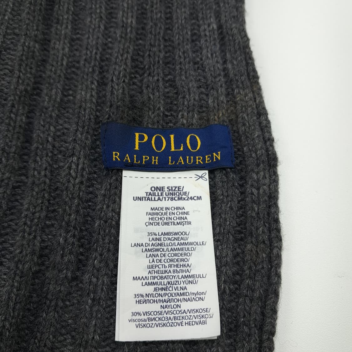 MX305 폴로 랄프로렌 차콜그레이 리브드 램스울 니트 목도리 머플러 상품이미지6