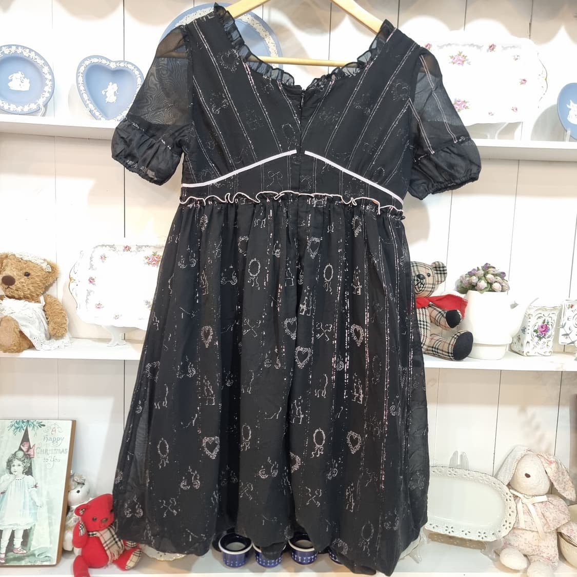 (MILK/밀크) 블랙 쉬폰 프린트 리본 원피스 상품이미지10