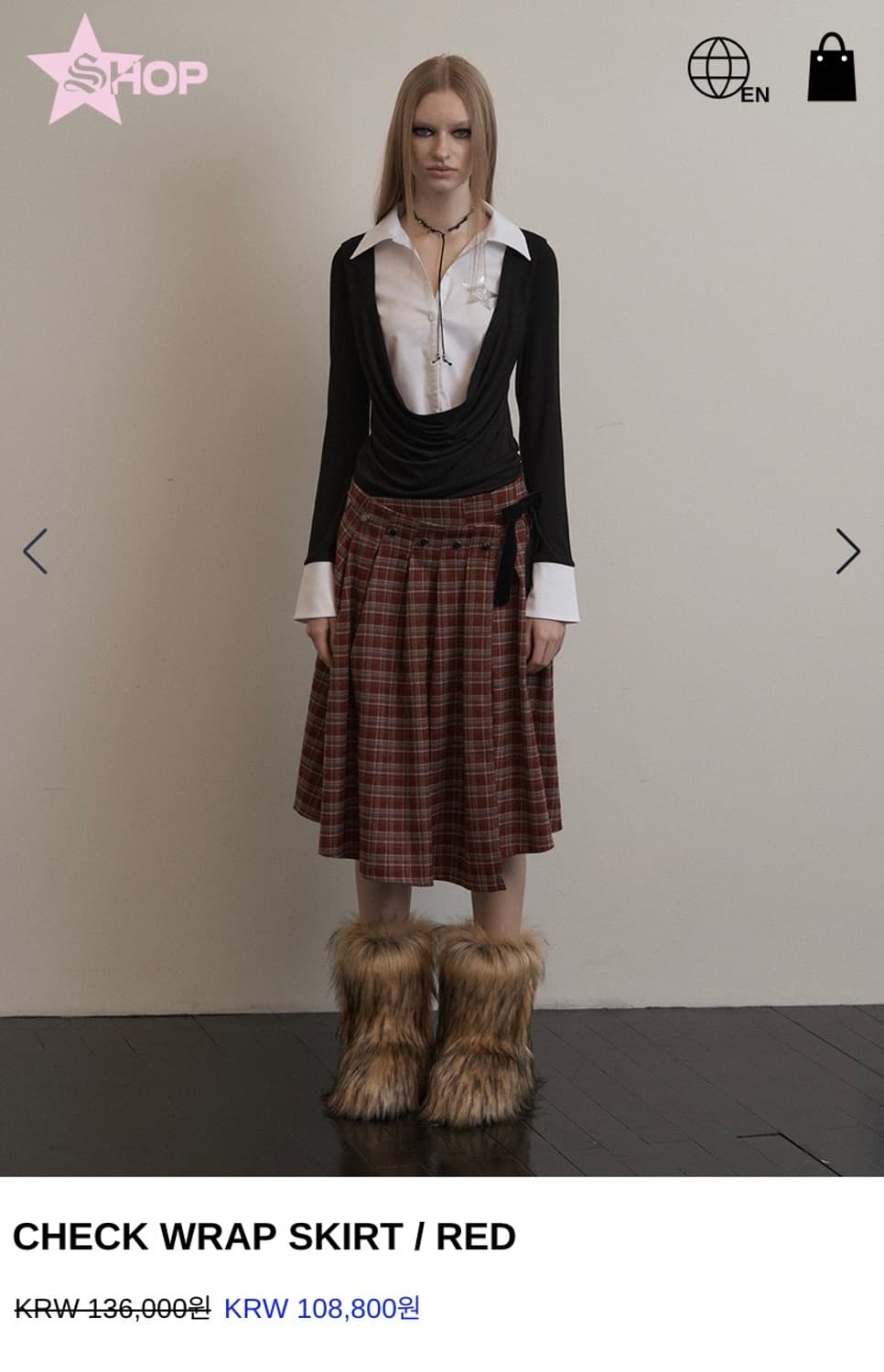 셋업이엑스이 CHECK WRAP SKIRT  상품이미지2