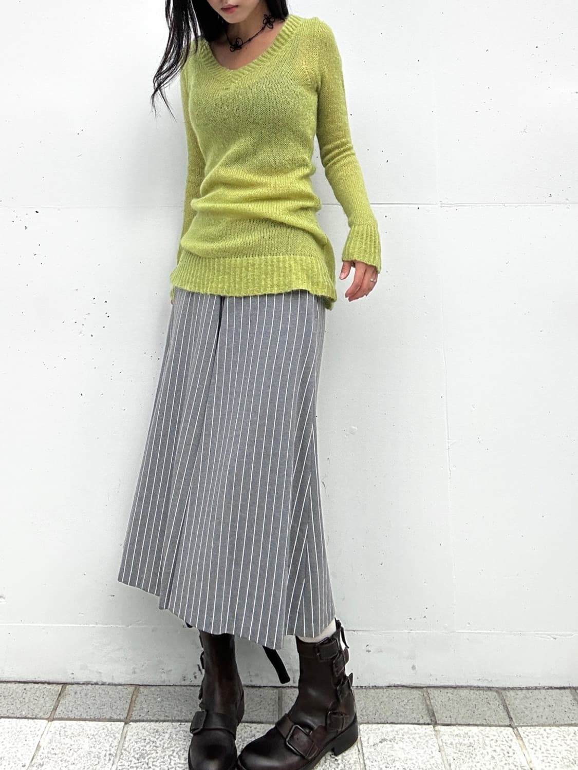 Mohair v-neck knit / lime 상품이미지6