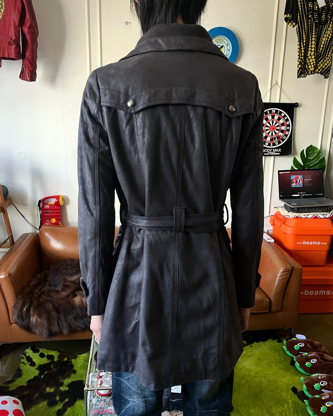 Vintage Gothic Faux Leather Belted Coat 상품이미지3