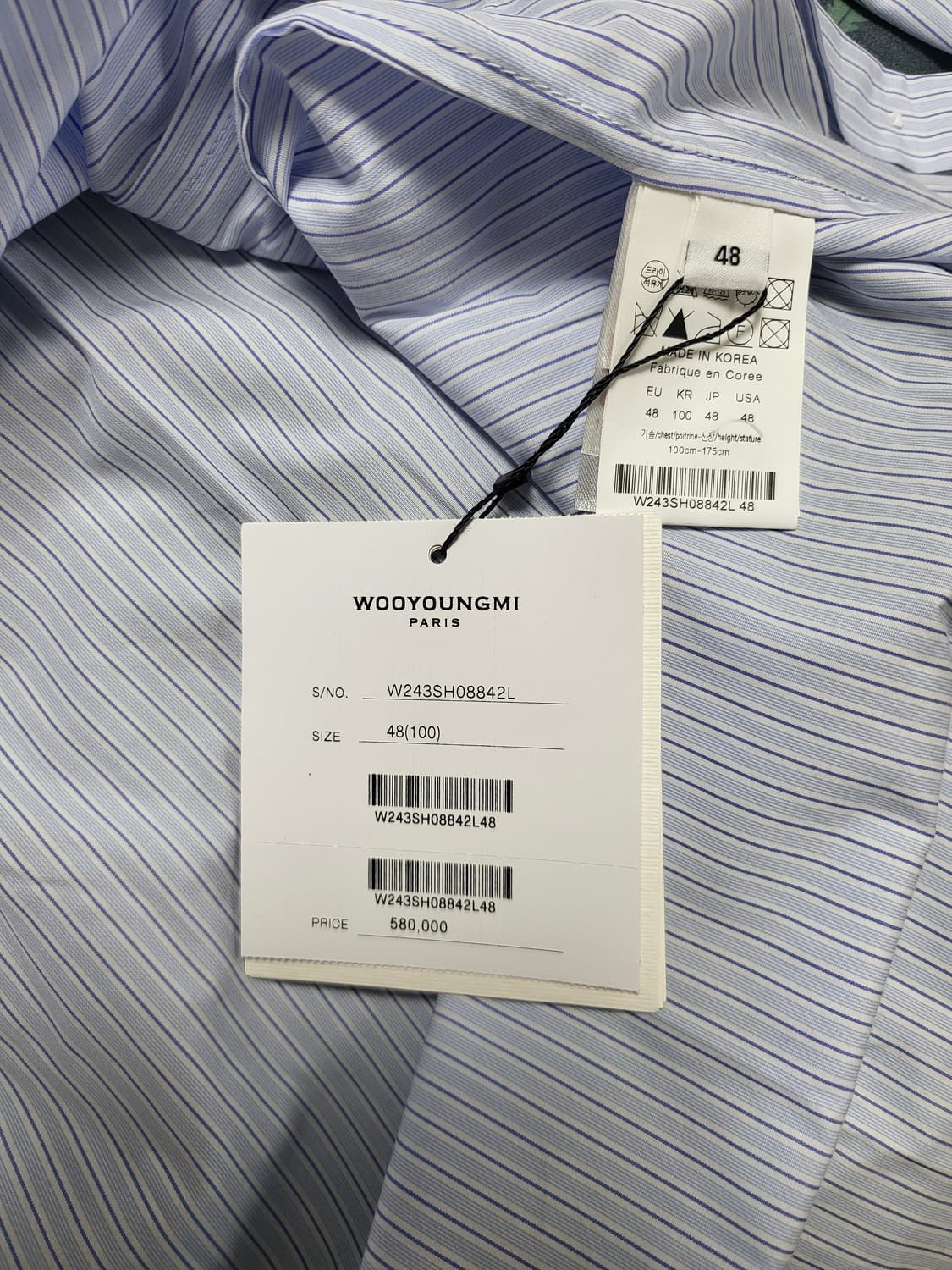  (새상품)wooyoungmi 우영미 스트라이프 블루 코튼 셔츠 상품이미지8